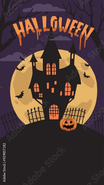 Obraz Halloween Castle with full moon background