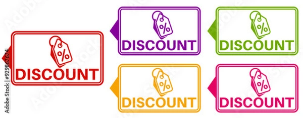 Fototapeta set trendy colorful discount labels icon. cut price symbol sign template sticker design vector illustration