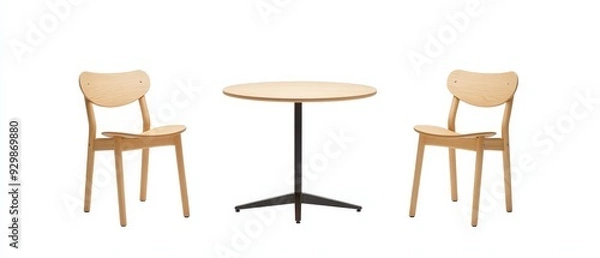 Fototapeta Modern Wooden Dining Set with Round Table and Two Chairs