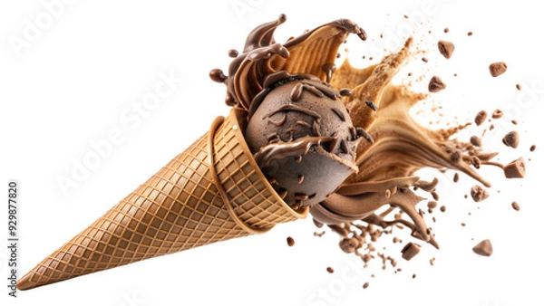 Fototapeta chocolate ice cream with chocolate isolated background.