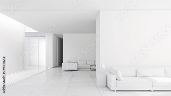 Obraz modern home, clean minimalist interior with empty frames on the wall, mockup