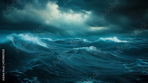 Fototapeta Dark Stormy Sea with Dramatic Waves