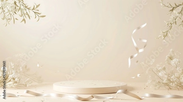 Obraz small podium background, warm color with ribbons 01