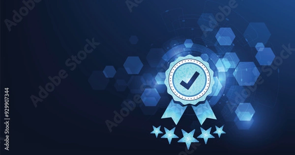 Obraz Quality management and validation process concept. Quality Assurance (QA) and Quality Control (QC) ISO certification, The icon for quality assurance is on a dark blue background.