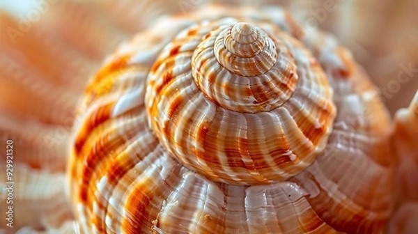 Fototapeta Close-up Macro Photo of a Spiral Seashell with Orange and White Stripes