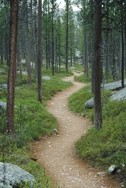 Obraz Winding nature path through a serene forest during daytime