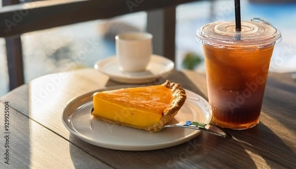 Obraz カフェで一切れのタルトと飲み物のセット
