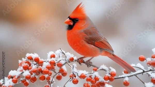 Fototapeta Cardinal on Snowy Branch