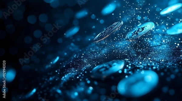 Fototapeta Abstract representation of digital coins flowing into a digital wallet, symbolizing cryptocurrency integration, Digital coins wallet, Crypto finance