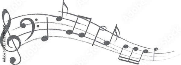 Obraz Musical notes. Treble clef on sheet music. Musical note icons in grunge style.