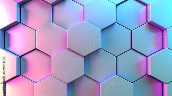 Fototapeta 3D geometric background with hexagonal tiles with reflective texture and gradient