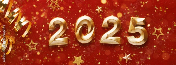 Fototapeta Happy New Year 2025 Banner,New Year's Card.Red and Gold Color Background.