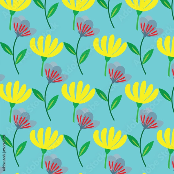 Obraz Discover vibrant vector patterns with red and yellow floral designs, featuring intricate leaves and seamless double patterns. Ideal for adding bold, colorful accents to your creative projects.
