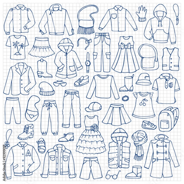 Obraz Hand drawn doodle set with childish clothes