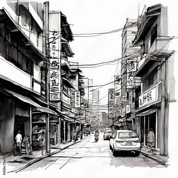 Fototapeta the AI Image Generator, Burst of Color in a Monochromatic Cityscape
