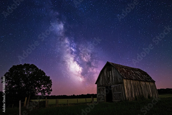 Obraz Rural Serenity: Milky Way Over a Rustic Barn