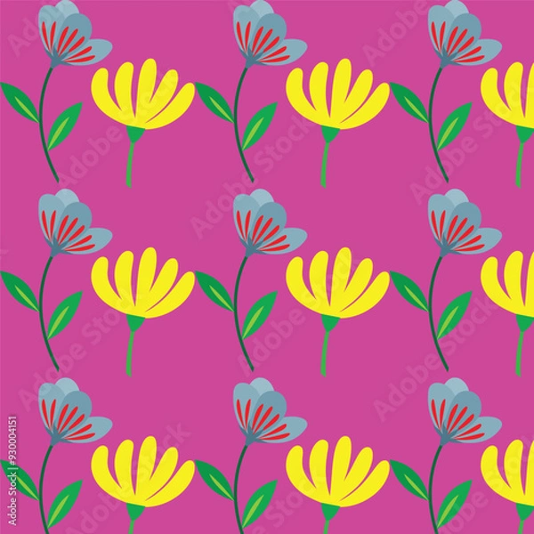 Fototapeta Discover vibrant vector patterns with red and yellow floral designs, featuring intricate leaves and seamless double patterns. Ideal for adding bold, colorful accents to your creative projects.