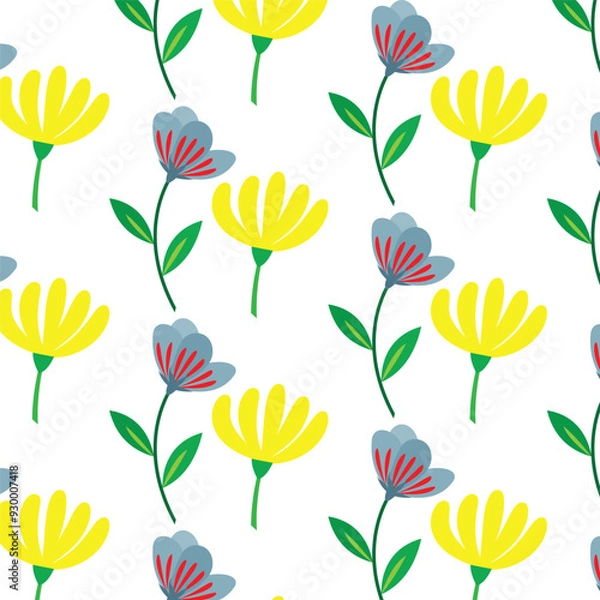 Fototapeta Discover vibrant vector patterns with red and yellow floral designs, featuring intricate leaves and seamless double patterns. Ideal for adding bold, colorful accents to your creative projects.