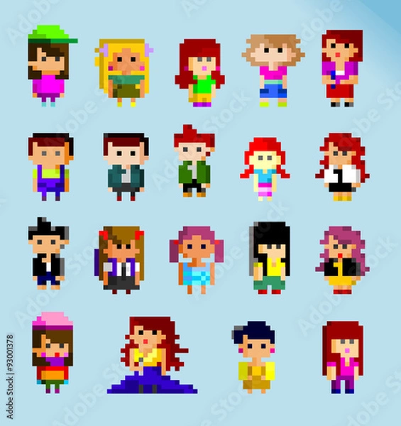 Fototapeta 8-bit pixel people set
