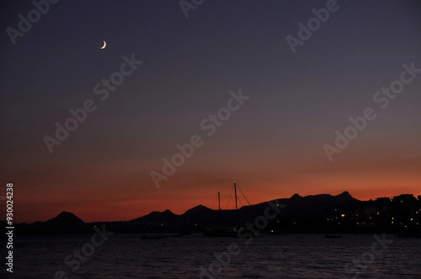 Obraz sunset with mountains and moon