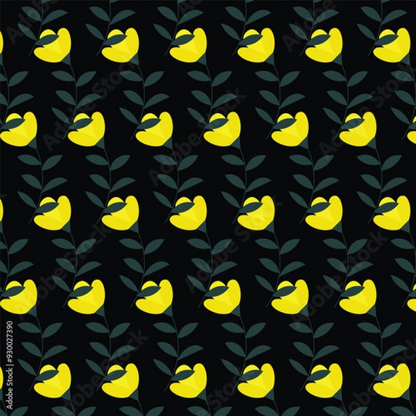 Fototapeta Discover vibrant vector patterns with red and yellow floral designs, featuring intricate leaves and seamless double patterns. Ideal for adding bold, colorful accents to your creative projects.