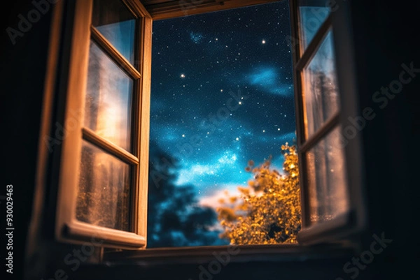 Obraz Starry Night Sky Through an Open Window Vast and Clear