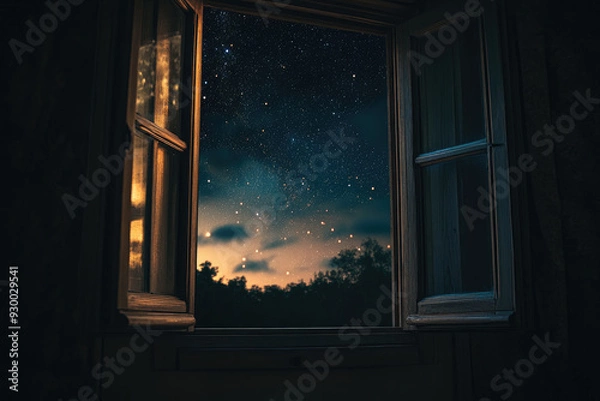 Obraz Clear Starry Night Sky Viewed Through an Open Window