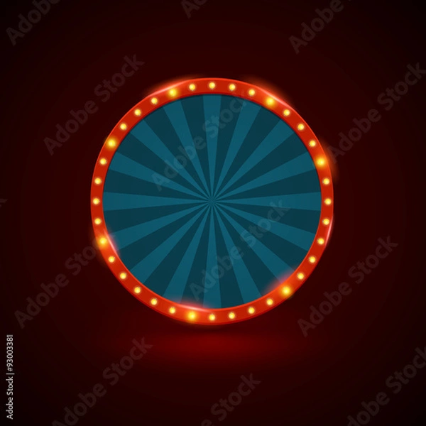 Fototapeta Circle retro light banner with light bulbs on the contour. Vector illustration. Can use for promotion advertising...