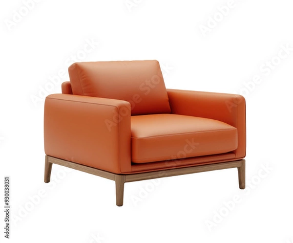 Fototapeta Modern orange armchair isolated on white background. PNG transparent.