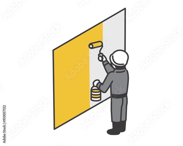 Obraz ローラーで塗装をする塗装職人のアイソメベクターイラスト素材