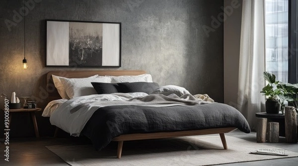Fototapeta A Nordic-style bed with a focus on simplicity and functionality, perfect for a Scandinavian-inspired space