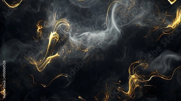 Obraz Abstract silver and gold smoke on black background. cloud, a soft Smoke cloudy wave texture background.