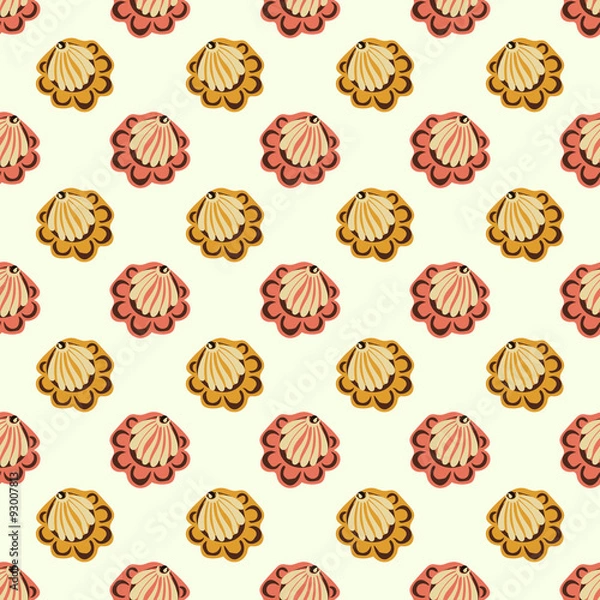 Fototapeta Red and yellow shell flowers seamless pattern background