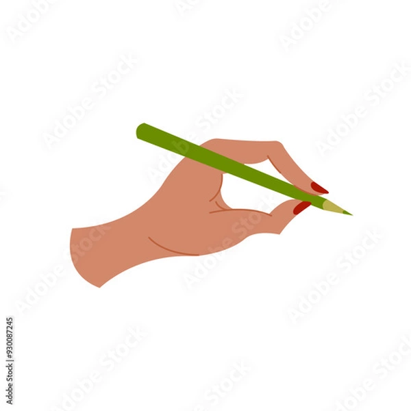 Fototapeta A woman's hand writes something with a pencil. Vector illustration.