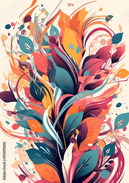 Obraz A vibrant illustration of colorful leaves and flowers
