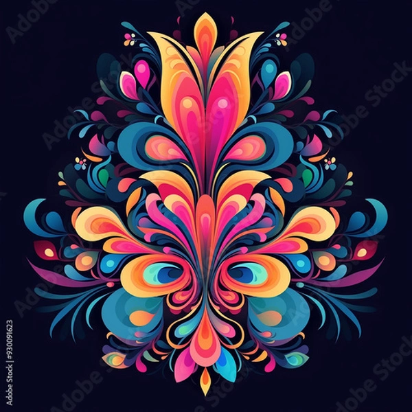 Obraz A vibrant floral pattern in multiple colors displayed on a black background