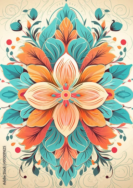 Obraz An artistic floral pattern in bright colors contrasted with a beige backdrop