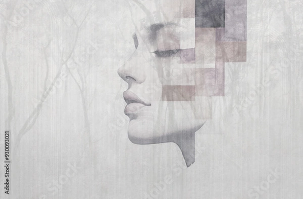 Obraz Woman face with geometric elements. Illustration for decoratopn, wallpaper, mural, poster, card. 