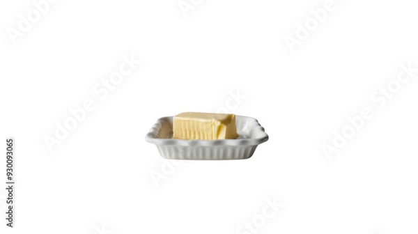 Fototapeta A block of butter sits in a white ceramic dish_Transparent background PNG