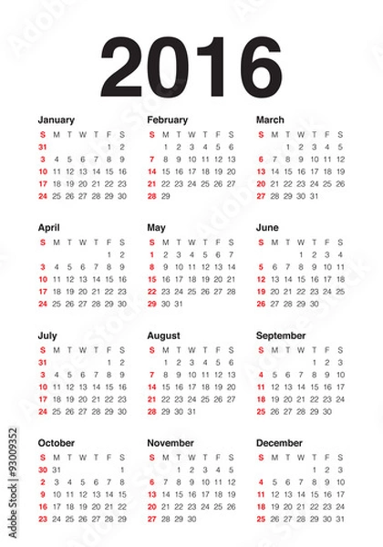 Fototapeta 2016 Year Calendar