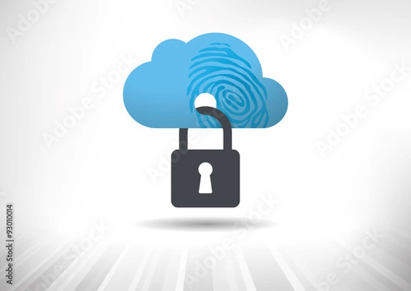 Fototapeta Cloud Identity Security Concept. Cloud icon with fingerprint locked with padlock. Layered file for easy customization.