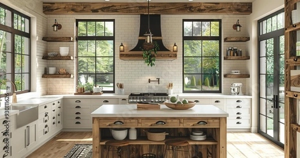 Fototapeta Modern Kitchen Cabinets, Designer Lighting, Stainless Steel Appliances