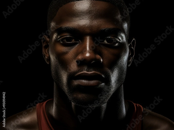 Fototapeta Basketball and player isolated on black background, closeup