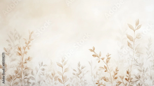 Fototapeta A painting of a field of leaves with a light brown background