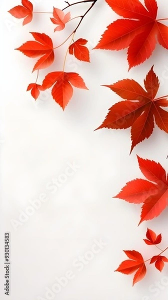 Fototapeta Branches adorned with vibrant leaves against a white background, exuding youthful vitality. 32k UHD, Flickr, hanging scroll.
