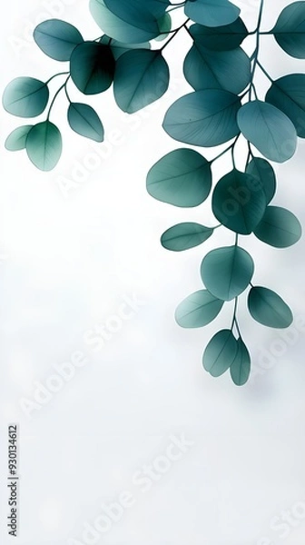 Fototapeta Branches adorned with vibrant leaves against a white background, exuding youthful vitality. 32k UHD, Flickr, hanging scroll.