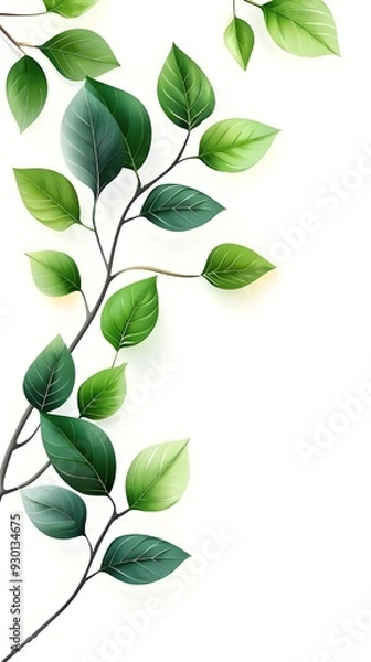 Fototapeta Branches adorned with vibrant leaves against a white background, exuding youthful vitality. 32k UHD, Flickr, hanging scroll.