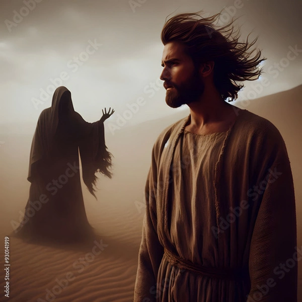 Fototapeta Jesus tempted by satan in the desert