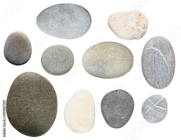 Obraz Set of Various flat sea pebble stones isolated isolated on a transparent background.