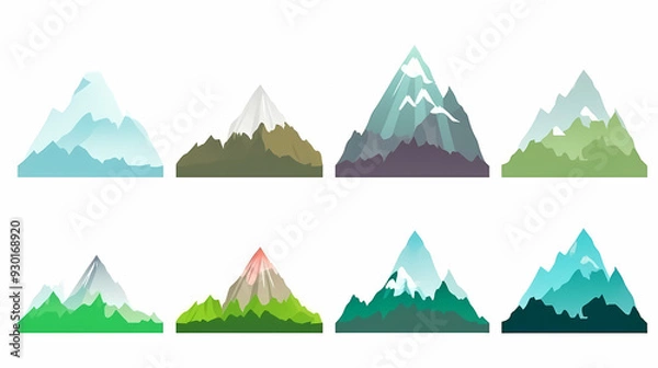 Fototapeta Mountain landscape vector illustration set, collection of mountains in flat design style